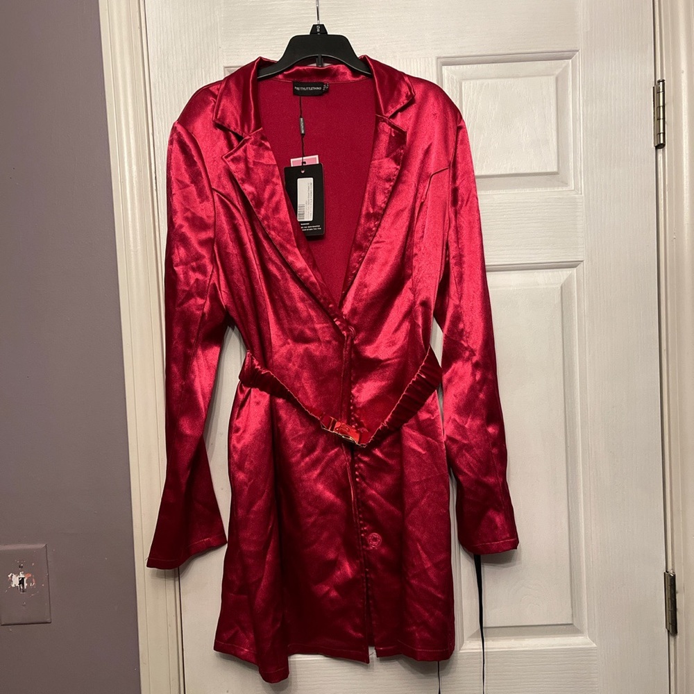 Pink satin blazer dress
